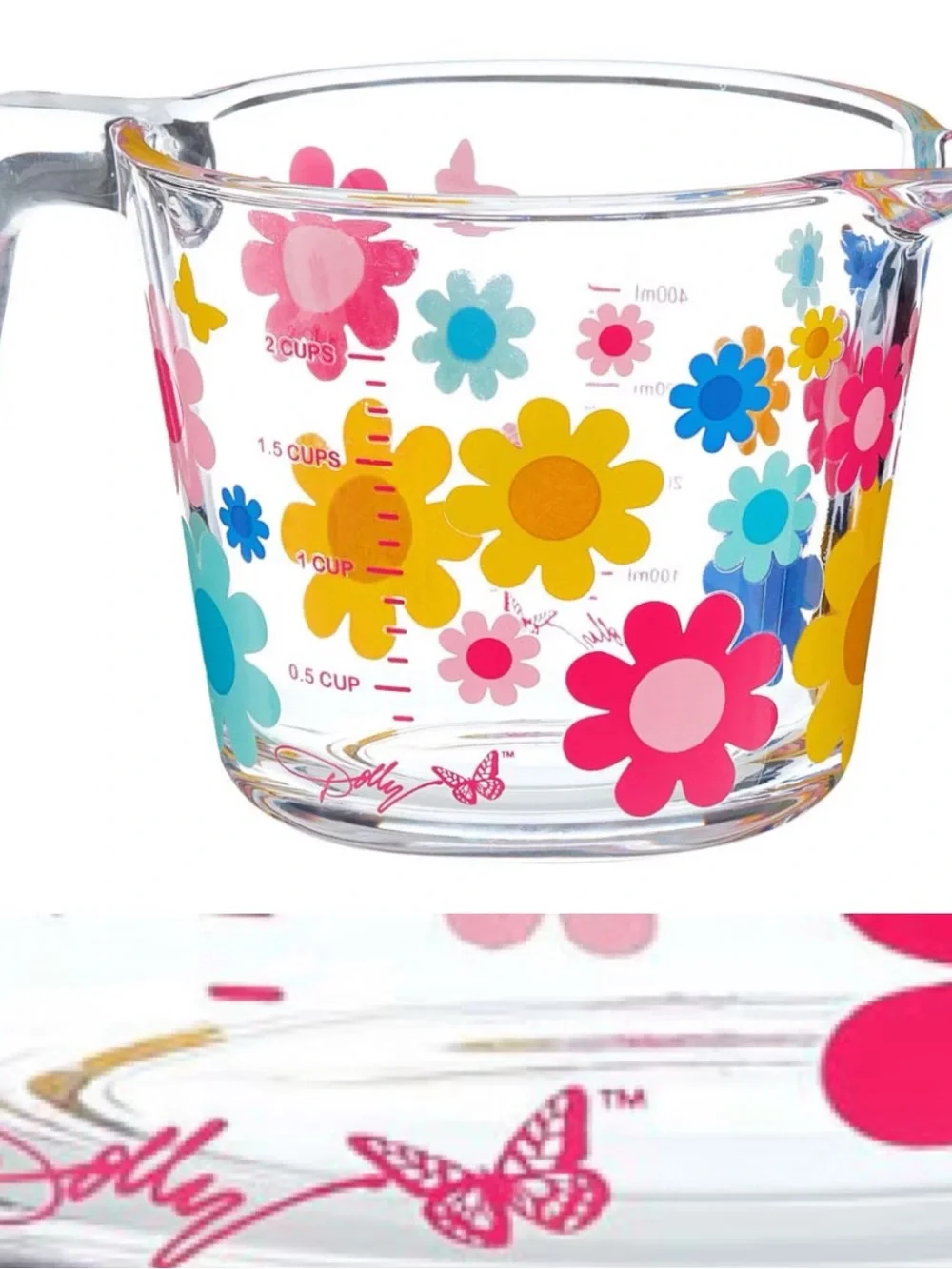 Floral Glass Measuring Cup in Pink, Yellow & Blue - Signature Collection